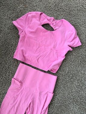 Pink Crop Top - Lightweight Women's Short Sleeve and Matching Bottoms